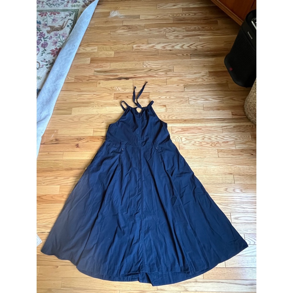 Banana Republic Navy Blue Cotton Poplin Halter Midi Dress Fit & Flare S Nautical - Picture 7 of 7
